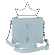 Back of Loungefly Cinderella crossbody bag with castle print and chain strap