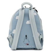 Back of Loungefly Disney Eeyore mini backpack with cloud print and Thanks for noticin me detail