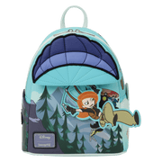 Loungefly Disney Kim Possible Paragliding Mini Backpack with Kim Possible swinging across the mountain scene artwork
