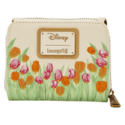 Back view of the Loungefly Disney Lady and the Tramp tulip pastel wallet with embroidered pink and orange tulips