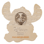 Back of Loungefly Disney Lilo & Stitch Angel Hearts mystery pin showing metal backing and Disney stamp