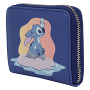 Angled view of the Loungefly Disney Lilo & Stitch Animal Friends Zip Around Wallet showing the back character artwork and zip-around design