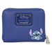 Back view of the Loungefly Disney Lilo & Stitch Animal Friends Zip Around Wallet with Stitch sitting on a rock and a bird perched on his nose