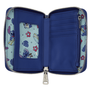 Interior view of the Loungefly Disney Lilo & Stitch Animal Friends Zip Around Wallet with card slots, zip pocket and tropical Stitch lining