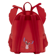 Back of Loungefly Disney Lilo and Stitch Leroy mini backpack with red straps and Leroy character print
