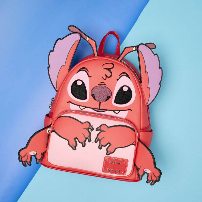 Loungefly Disney Lilo and Stitch Leroy mini backpack displayed on a blue background
