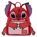 Front of Loungefly Disney Lilo and Stitch Leroy cosplay mini backpack with applique ears and embroidered face