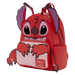 Side view of Loungefly Disney Lilo and Stitch Leroy mini backpack showing red cosplay design and front pocket