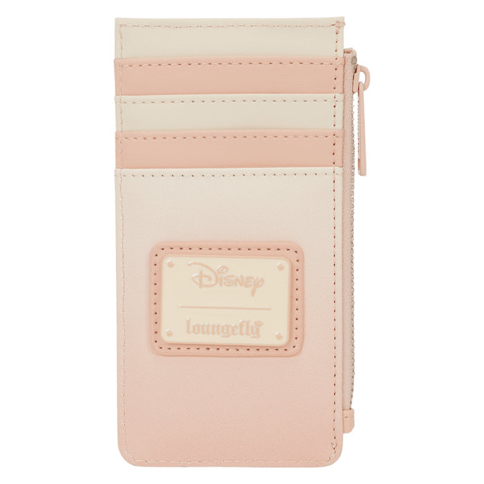 Back view of the Loungefly Disney Mickey & Friends All-Over Print Large Card Holder with embossed Mickey icon and character face pattern