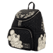 Angled front view of Loungefly Disney Mickey and Friends black sketch mini backpack with Mickey art and side pocket