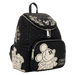 Three quarter view of Loungefly Disney Mickey and Friends black sketch mini backpack with character art and floral embossing