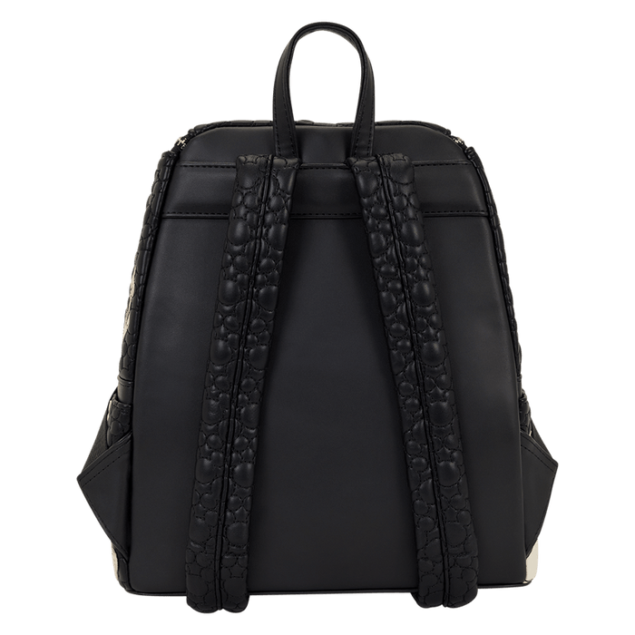 Back view of Loungefly Disney Mickey and Friends black mini backpack with padded embossed straps