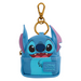 Classic blue Stitch mini backpack charm grinning wide – part of the Loungefly Blind Box keyrings range, shown front-facing with gold swivel clasp.
