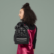 Loungefly Minnie Mouse Studs & Chains Mini Backpack worn on the back