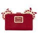 Back view of the Loungefly Disney Minnie Rocks The Dots wallet with Minnie ears, red stitched trim and a red polka dot bow.