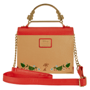 Back of Loungefly Moana crossbody with palm motif, plaque and adjustable strap