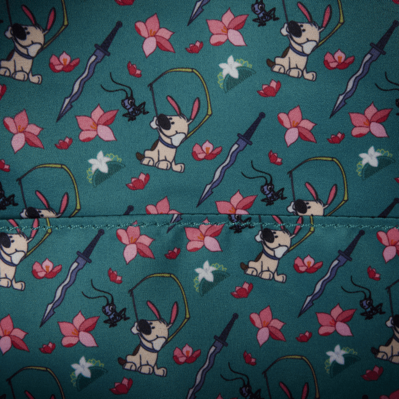 Disney Mulan themed interior lining inside the Loungefly Ping Cosplay Mini Backpack