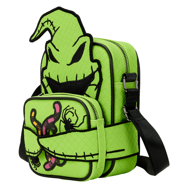 Loungefly Disney Oogie Boogie Crossbuddy bag with alternate removable pocket showing bug-filled design
