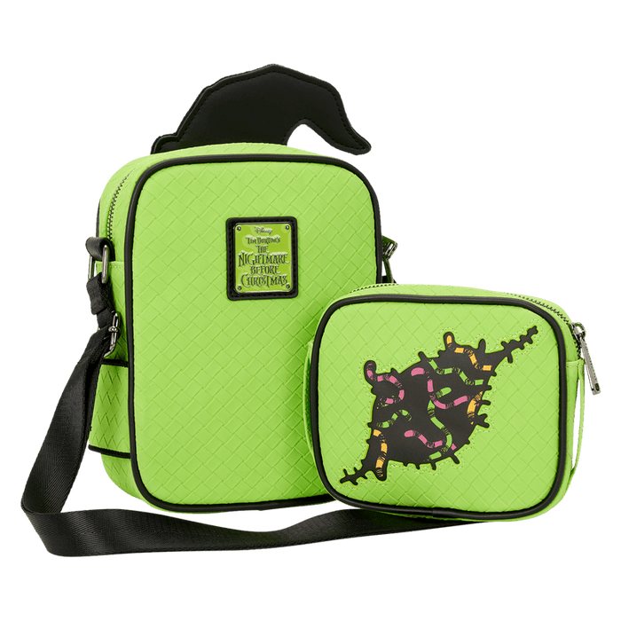 Close-up of Loungefly Disney Oogie Boogie Crossbuddy accessory detail with zipper pull
