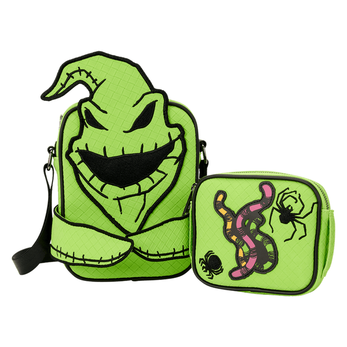 Loungefly Disney Oogie Boogie Crossbuddy with removable pocket featuring Lock, Shock, and Barrel design
