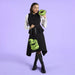 Model holding Loungefly Oogie Boogie Crossbuddy bag with green plush and removable pocket
