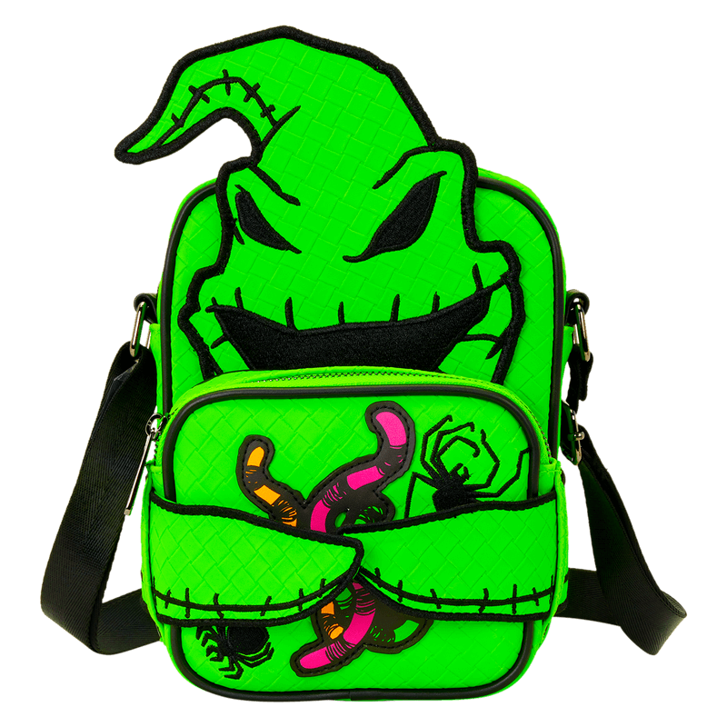 Zoomed-in view of Loungefly Disney Oogie Boogie Crossbuddy brand tag

