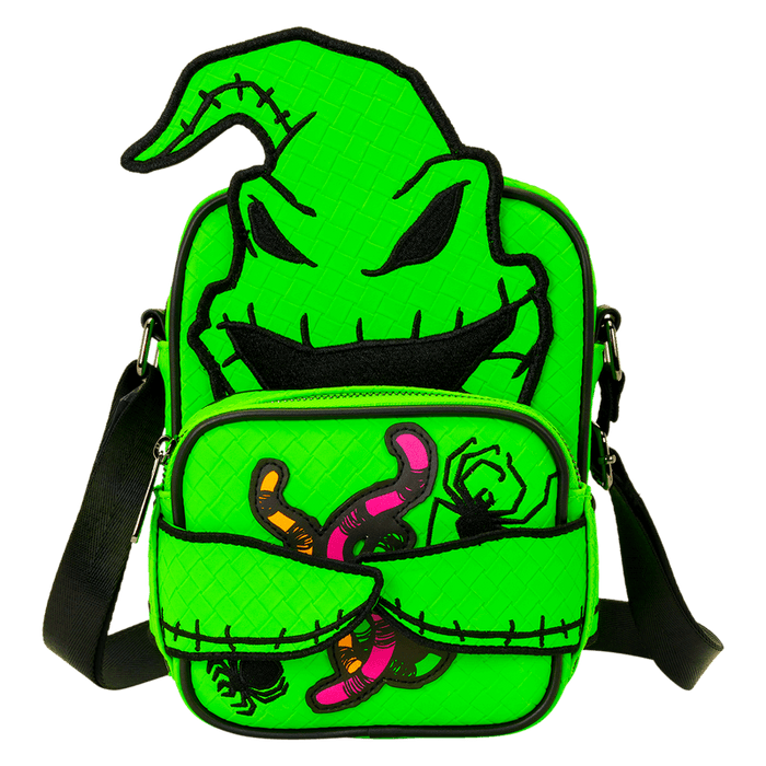 Zoomed-in view of Loungefly Disney Oogie Boogie Crossbuddy brand tag

