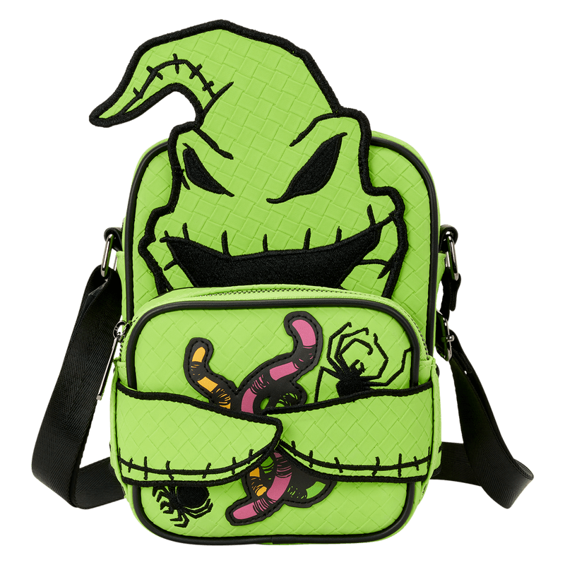 Close-up of Loungefly Disney Oogie Boogie Crossbuddy brand tag detail
