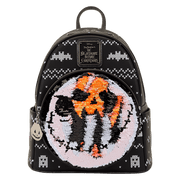 Sequins mid-swipe showing Jack changing to a fiery pumpkin on the Loungefly NBX mini backpack.