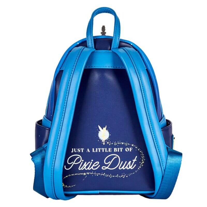 Back view of the Loungefly Disney Peter Pan Big Ben mini backpack with Just a Little Bit of Pixie Dust artwork