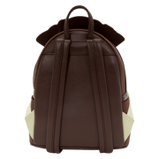 Back of Loungefly Disney Pirates of the Caribbean Jack Sparrow mini backpack with brown adjustable straps