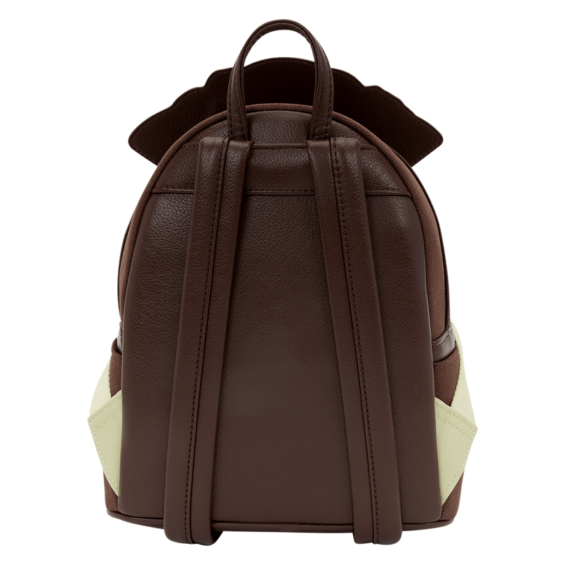 Back of Loungefly Disney Pirates of the Caribbean Jack Sparrow mini backpack with brown adjustable straps