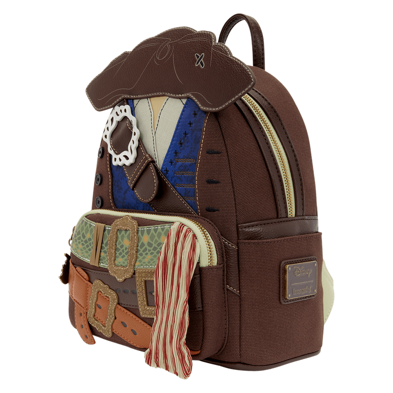 Side view of Loungefly Disney Pirates of the Caribbean Jack Sparrow cosplay mini backpack