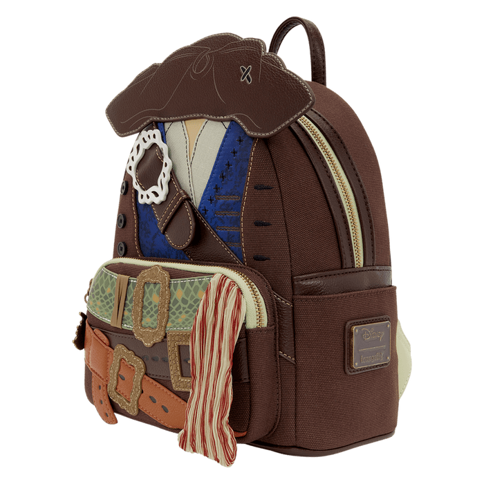 Side view of Loungefly Disney Pirates of the Caribbean Jack Sparrow cosplay mini backpack