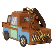 Rear view of the Loungefly Disney Pixar Cars Tow Mater Figural Crossbody Bag with towing rig