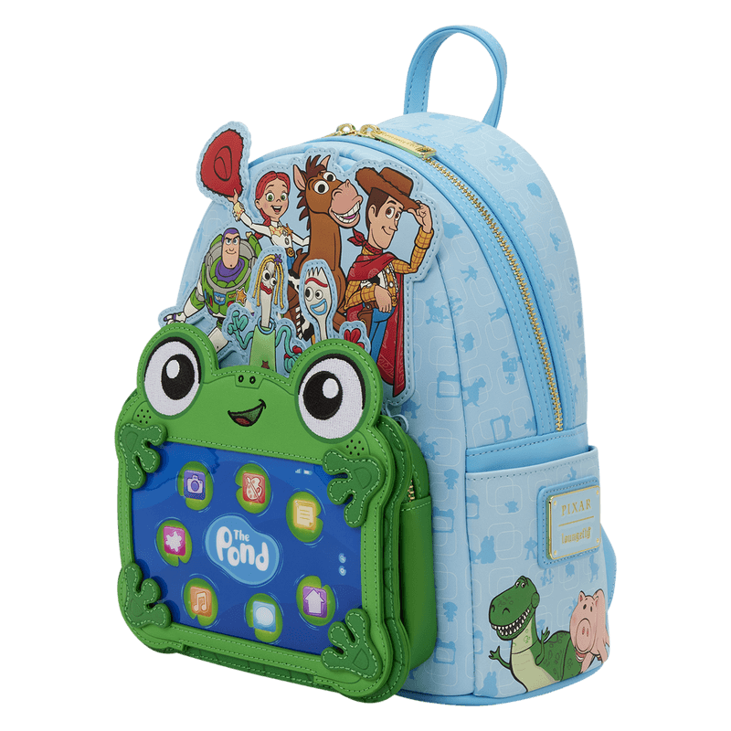 Angled view of Loungefly Disney Pixar Toy Story The Pond backpack