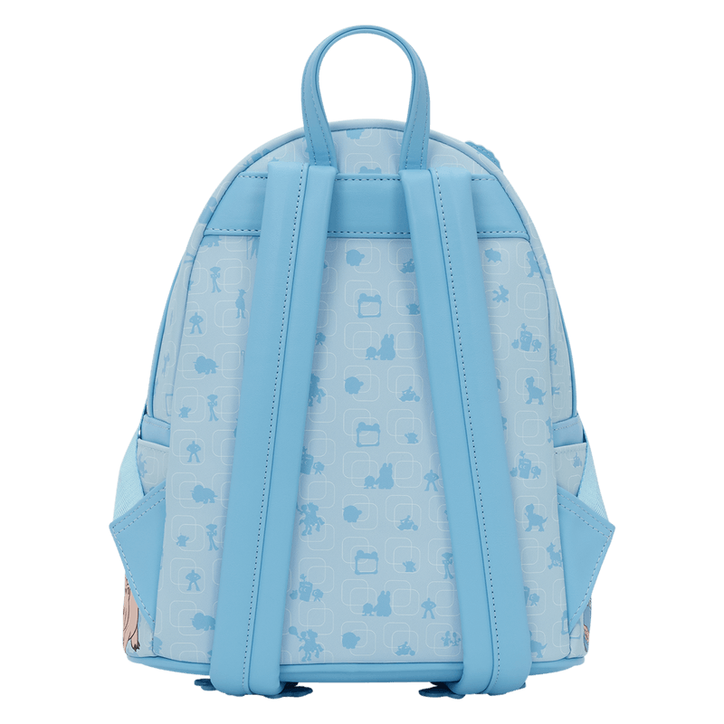 Back view of Loungefly Disney Pixar Toy Story The Pond backpack with blue straps