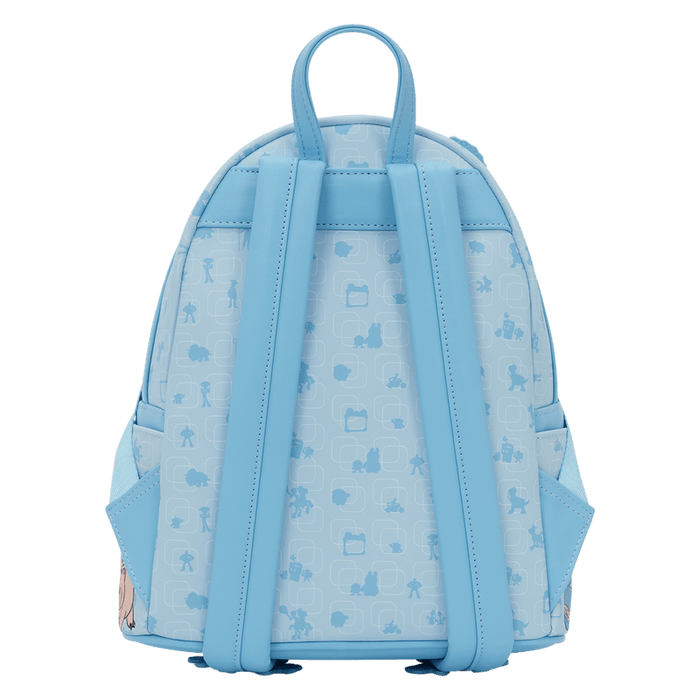 Back view of Loungefly Disney Pixar Toy Story The Pond backpack with blue straps