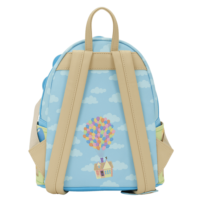 Back of Loungefly Disney Pixar Up mini backpack with floating house and balloon artwork