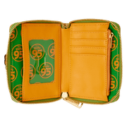 Inside view of Loungefly Disney Pluto 95 wallet showing card slots, ID window and green lining with Pluto 95 print	