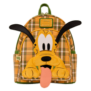 Loungefly Pluto mini backpack with movable ears posed across the plaid front pocket