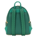 Back view of the Loungefly Disney The Princess and the Frog Tiana Cosplay Mini Backpack with green shoulder straps and art deco pattern detail