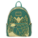 Front view of the Loungefly Disney The Princess and the Frog Tiana Cosplay Mini Backpack with lotus-inspired applique details and gold accents