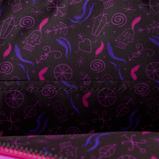 Dr. Facilier patterned interior lining inside the Loungefly Princess and the Frog Mini Backpack