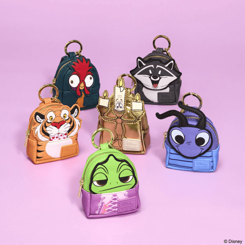 Complete collection of six Loungefly Disney Princess Sidekicks mini backpack charms