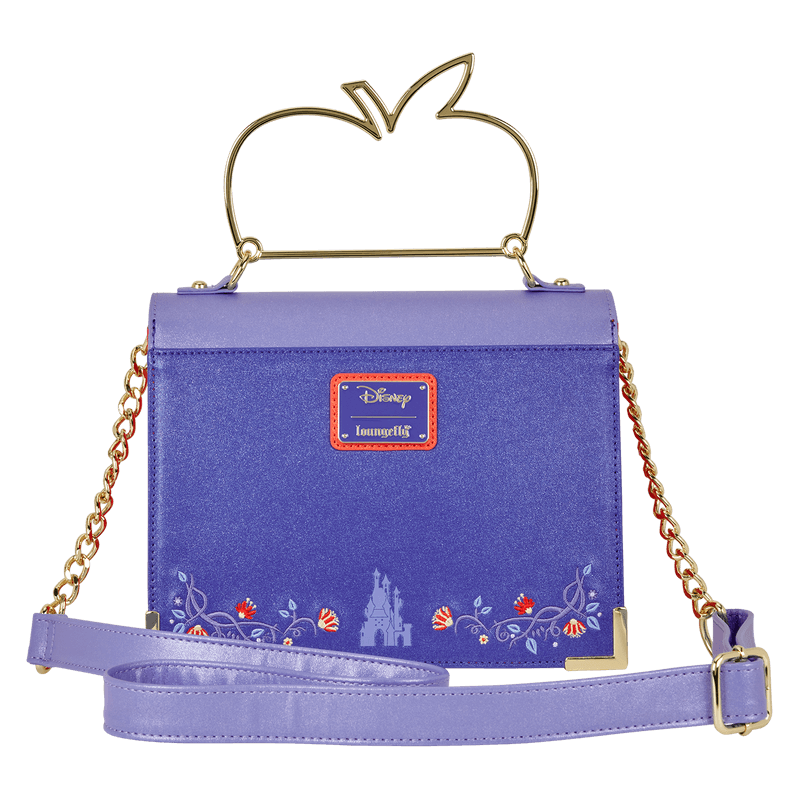 Back of Loungefly Snow White crossbody with castle print and chain strap