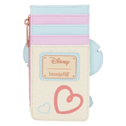 Back view of Loungefly Disney Stitch and Angel Be Mine card holder with multiple card slots, zip pocket and Disney Loungefly plaque
