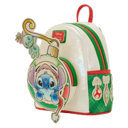 Angled view showing Stitch bauble pocket with Scrump, pearlescent finish and green side pockets.