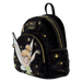 Loungefly Disney Tinker Bell Pixie Dust Velvet Mini Backpack front side view with gold star details
