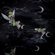 Interior lining of Loungefly Disney Tinker Bell Pixie Dust Velvet Mini Backpack with Tinker Bell moon and cloud print